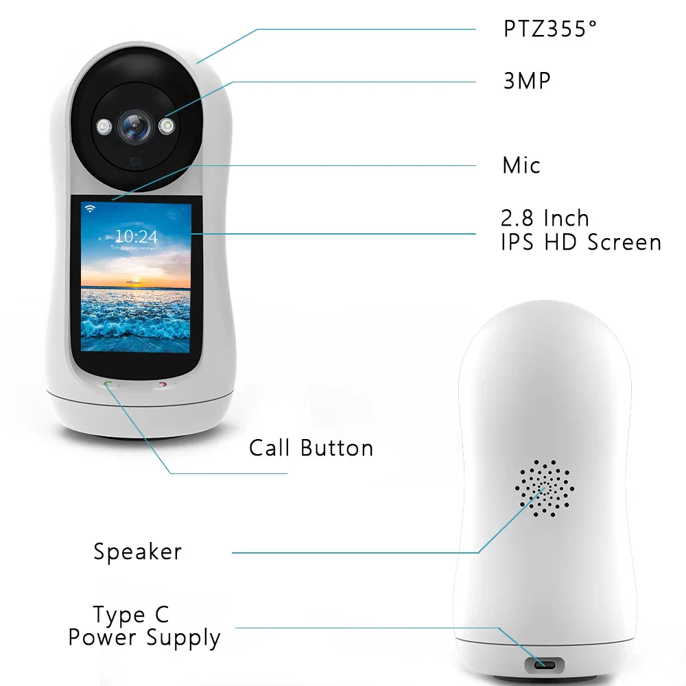 Baby Monitor 3MP PTZ With 2.8 Inch IPS Screen Video Call Baby Cry Detection Home Security Remote Monitoring 2025 - Image 6