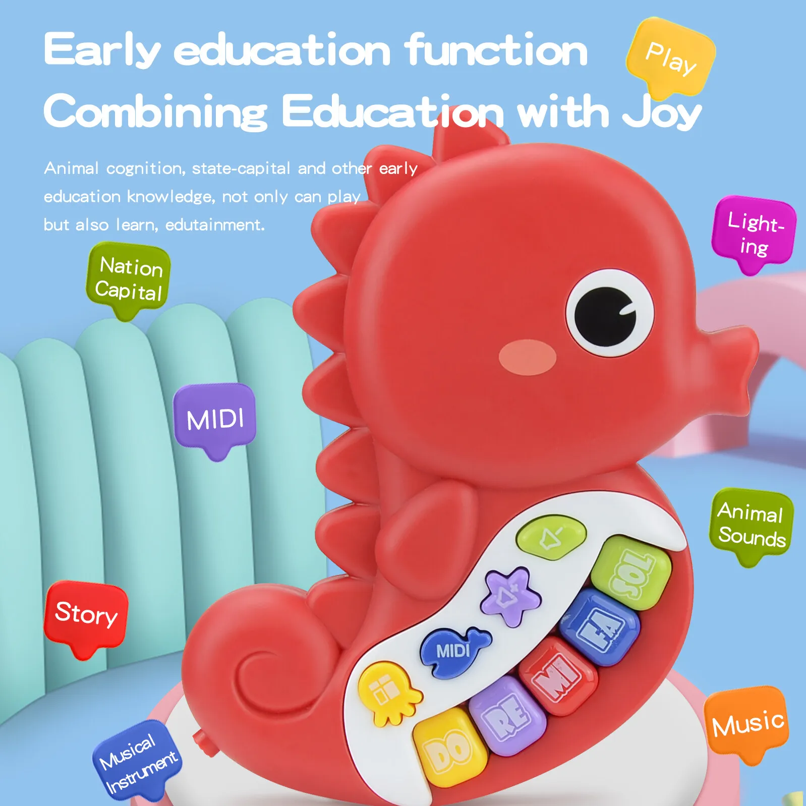 Baby Piano Music Toys Seahorse Electronic Piano for Kids Gifts Age 1 Plus - Image 2