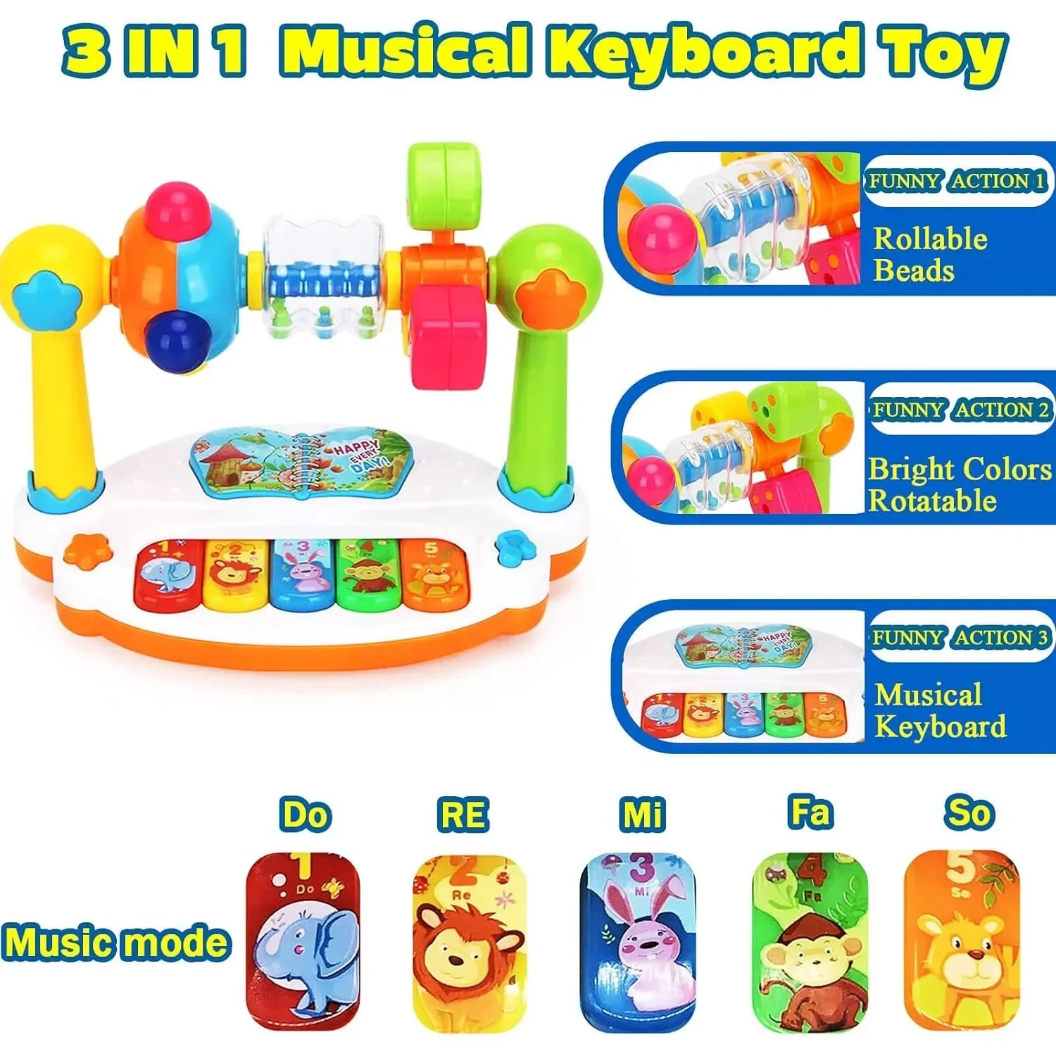 Baby Piano Toys Kids Rotating Keyboard With Light Sound - Image 3