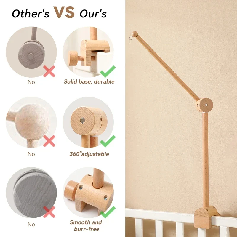 Wooden Baby Mobile Crib Arm Holder Newborn Sensory Toys - Image 13