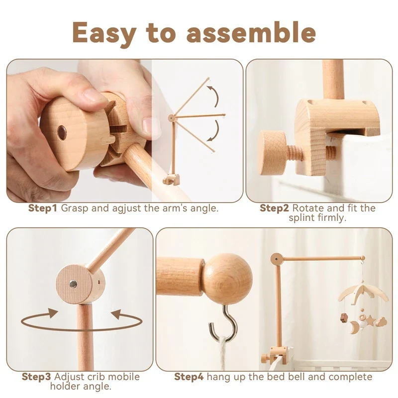 Wooden Baby Mobile Crib Arm Holder Newborn Sensory Toys - Image 15