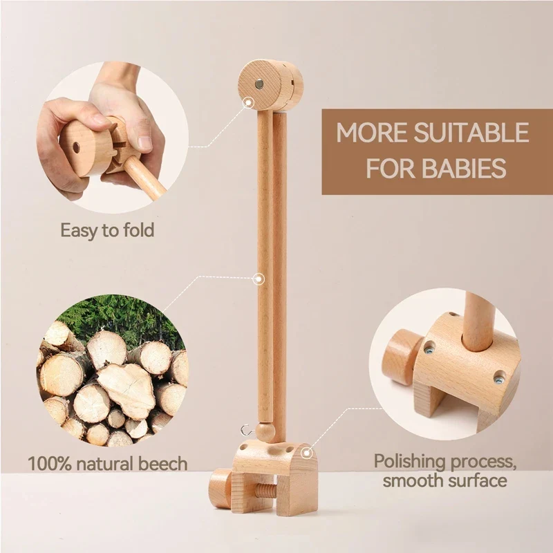 Wooden Baby Mobile Crib Arm Holder Newborn Sensory Toys - Image 17
