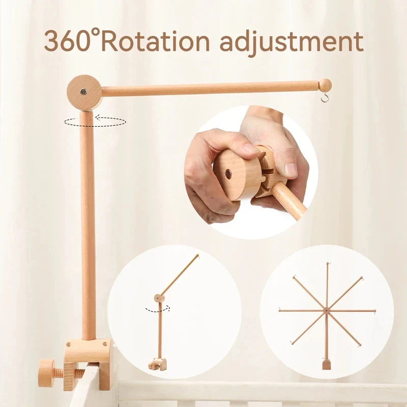 Wooden Baby Mobile Crib Arm Holder Newborn Sensory Toys - Image 18