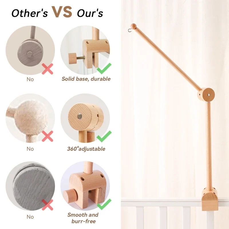 Wooden Baby Mobile Crib Arm Holder Newborn Sensory Toys - Image 2