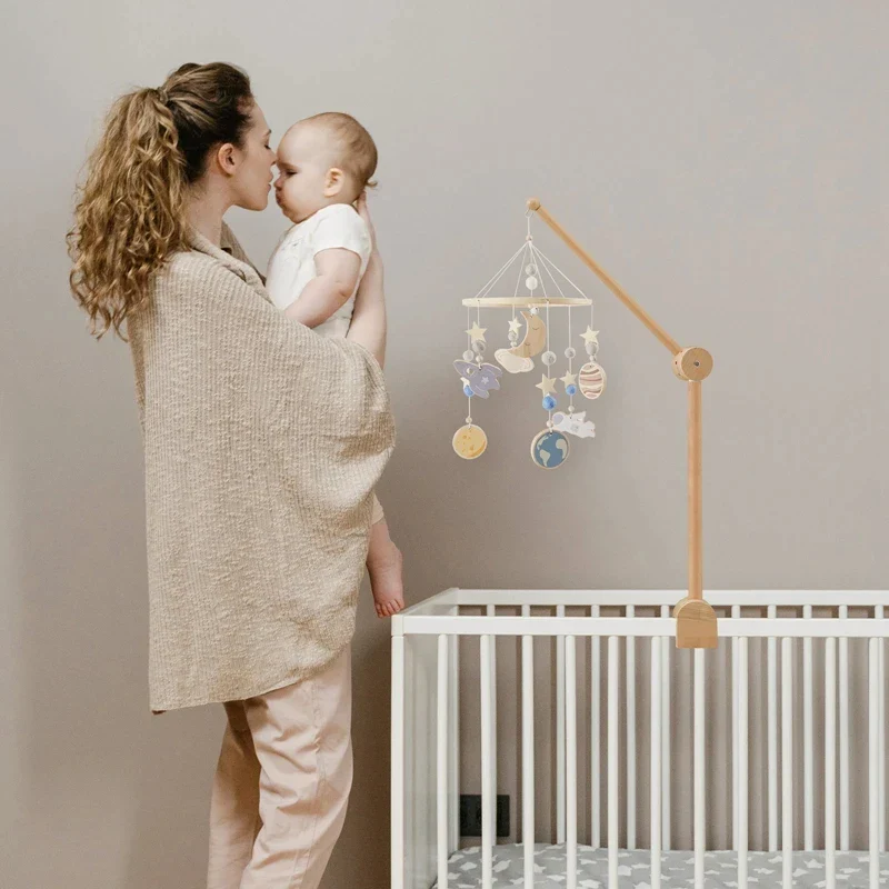 Wooden Baby Mobile Crib Arm Holder Newborn Sensory Toys - Image 20