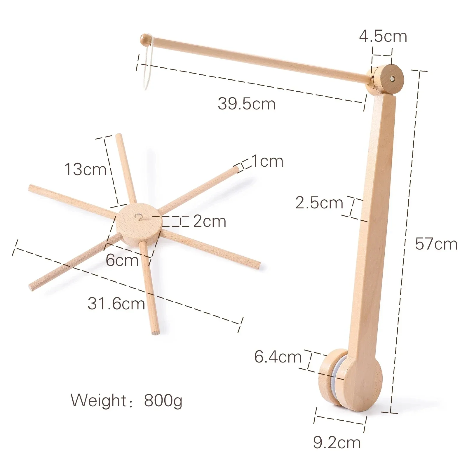 Wooden Baby Mobile Crib Arm Holder Newborn Sensory Toys - Image 25