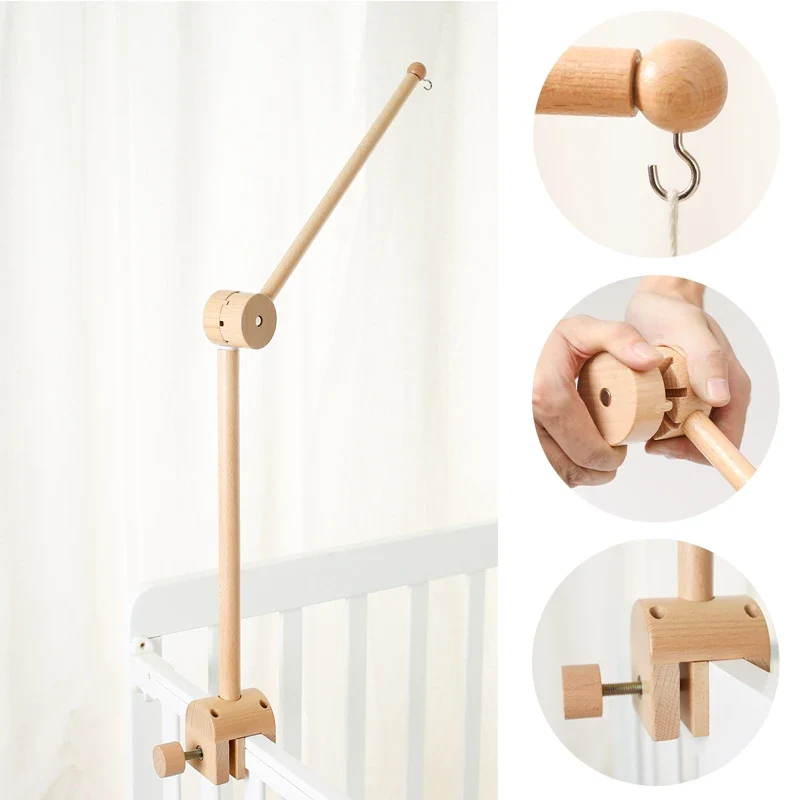 Wooden Baby Mobile Crib Arm Holder Newborn Sensory Toys - Image 3