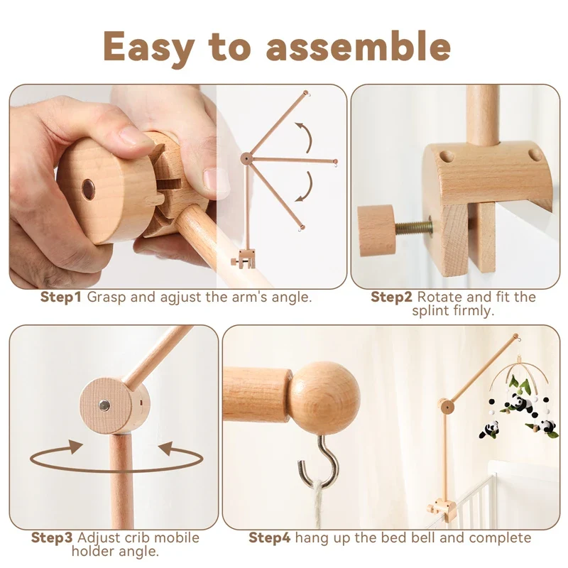 Wooden Baby Mobile Crib Arm Holder Newborn Sensory Toys - Image 4