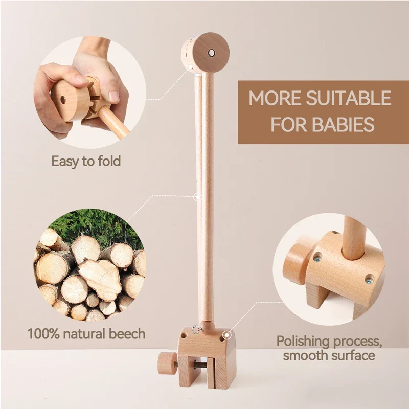 Wooden Baby Mobile Crib Arm Holder Newborn Sensory Toys - Image 5