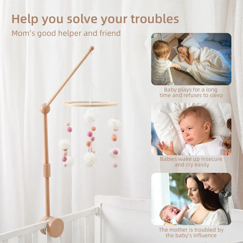 Wooden Baby Mobile Crib Arm Holder Newborn Sensory Toys - Image 6