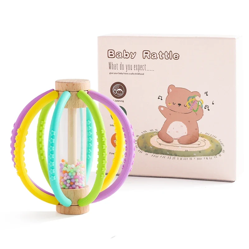 Baby Rattle Silicone Teether Wooden Newborn Sensory Toys - Image 18