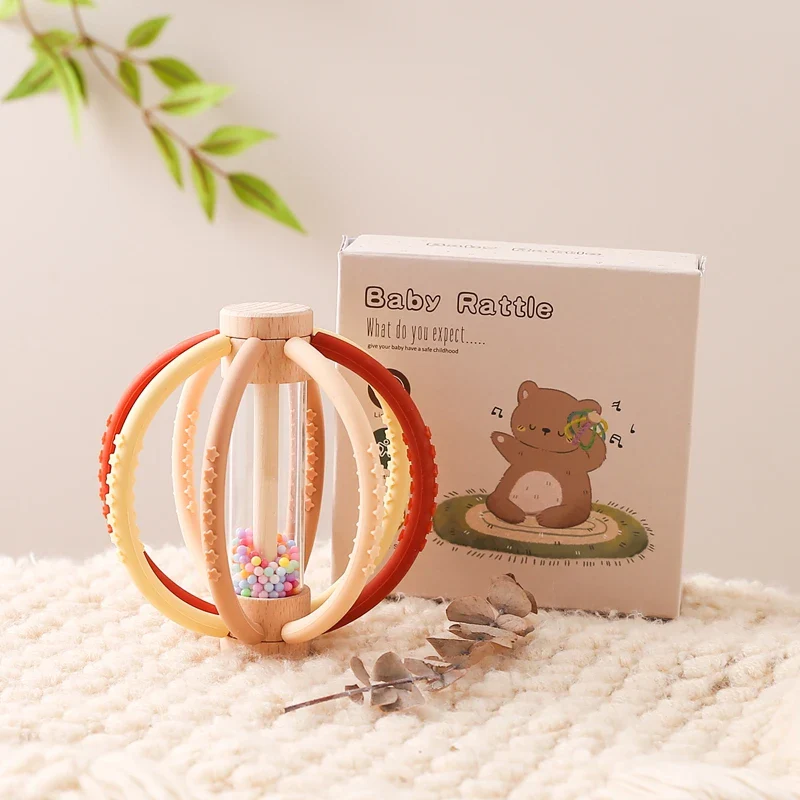 Baby Rattle Silicone Teether Wooden Newborn Sensory Toys - Image 8