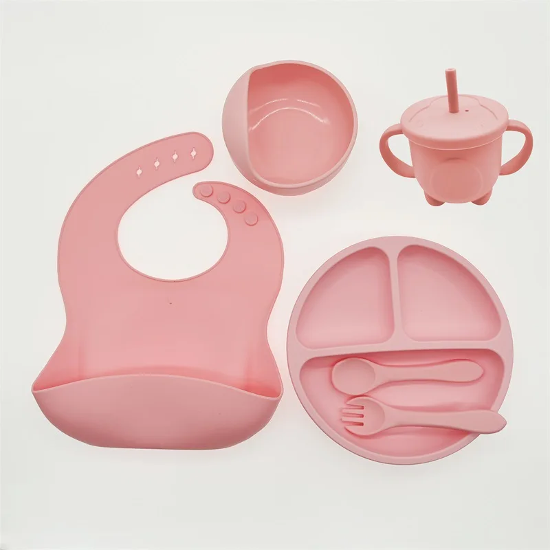 Baby Silicone Tableware Set 8 Piece Suction Bowls Divided Plate Bib Spoon Fork Fall 2025 Self Feeding Aid - Image 18