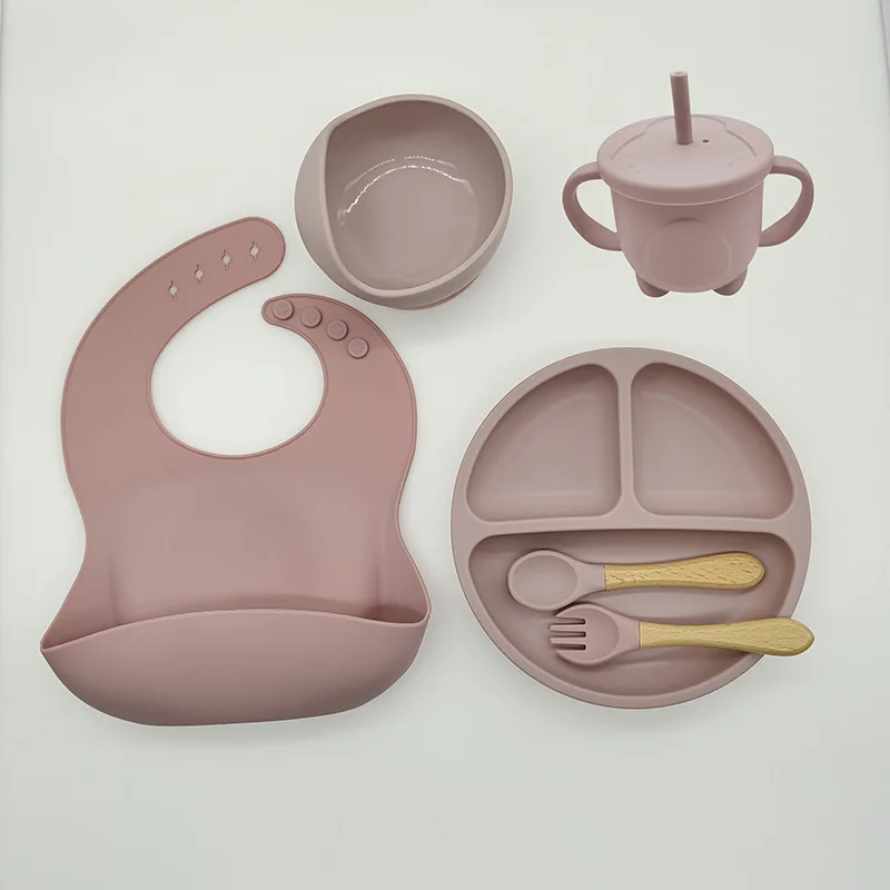 Baby Silicone Tableware Set 8 Piece Suction Bowls Divided Plate Bib Spoon Fork Fall 2025 Self Feeding Aid - Image 20