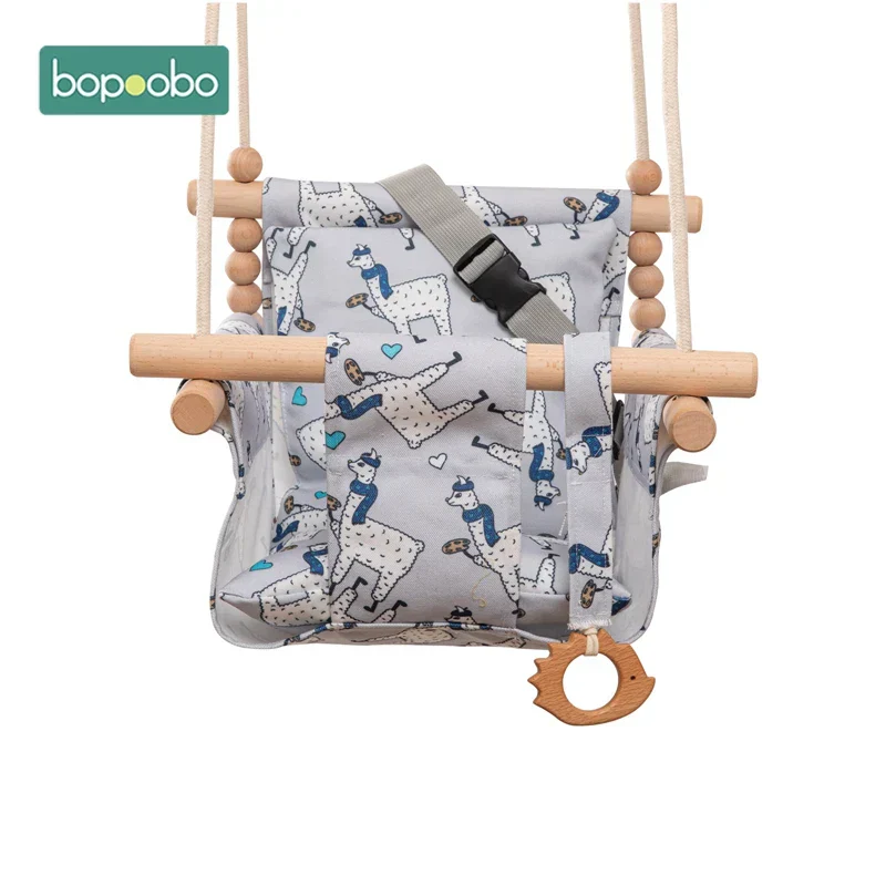 Baby Swing Canvas Seat Infant Hanging Swing 0-12 Months Wooden Rope Nursery Fall 2025 Safe Seat Belt - Image 7