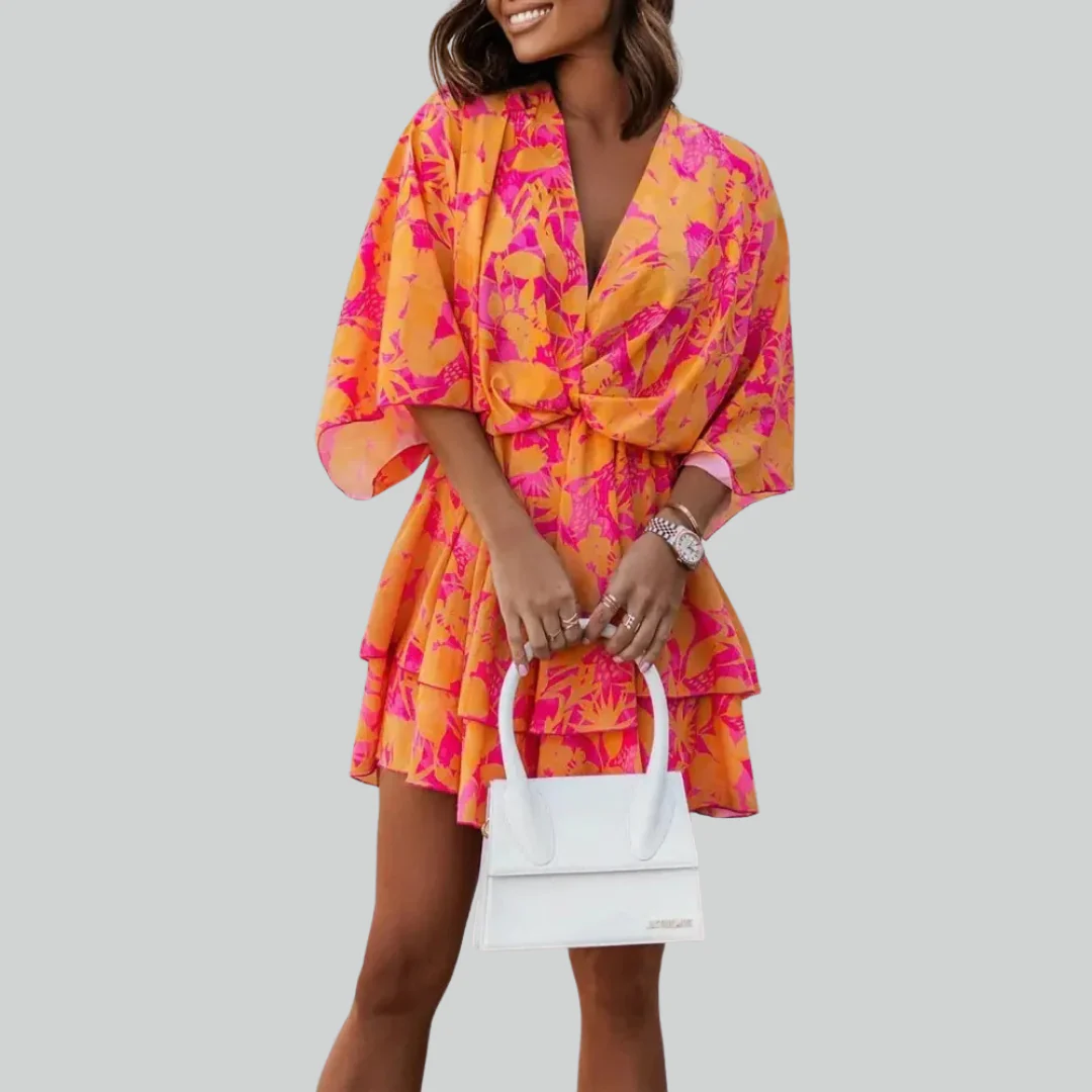 Bat Sleeve Ruffle Mini Dress Summer Sundress for Women Casual Vacation Wear - Image 2