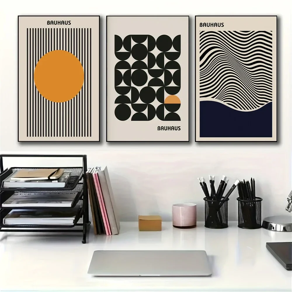 Modern Bauhaus Geometric Wall Art Prints Three Piece Set - Image 2
