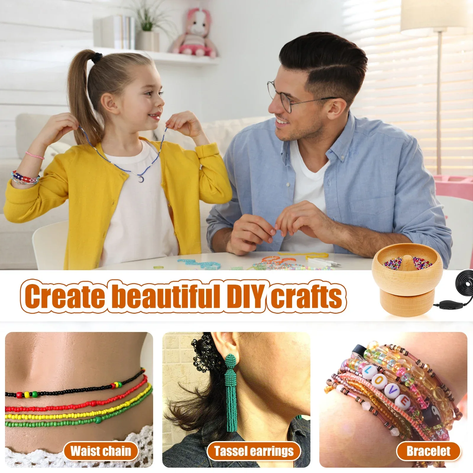 Bead Stringing Machine Electric Wooden Spinner Craft Tool Back To School 2025 Quick Bracelet Necklace Maker - Image 3