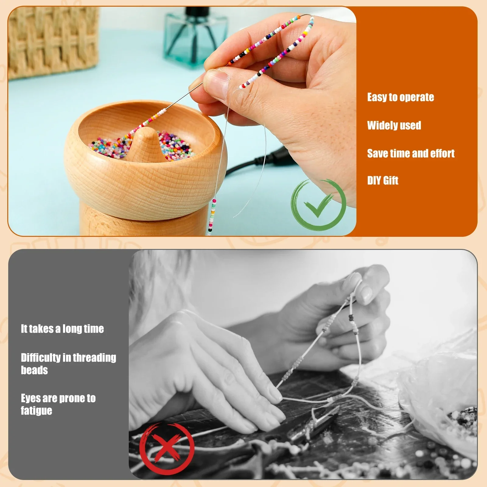 Bead Stringing Machine Electric Wooden Spinner Craft Tool Back To School 2025 Quick Bracelet Necklace Maker - Image 4