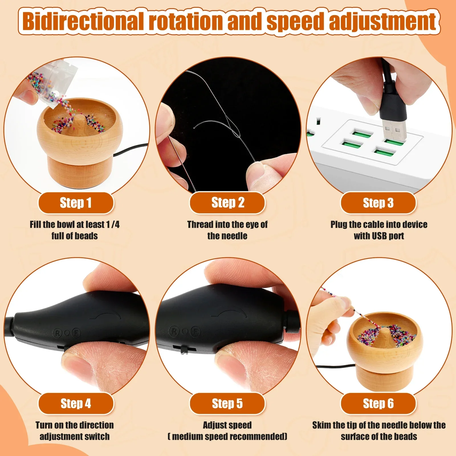 Bead Stringing Machine Electric Wooden Spinner Craft Tool Back To School 2025 Quick Bracelet Necklace Maker - Image 5