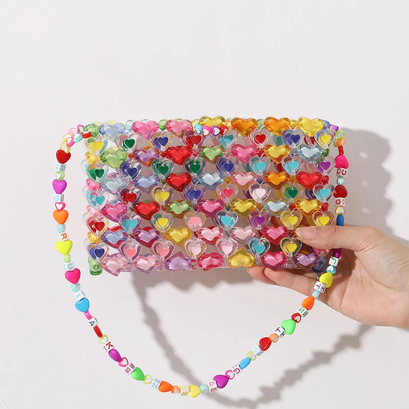 Beaded Bag Heart Bead Mini Shoulder Bag Handwoven Jelly Colorful Purse Summer 2025 Trendy Gift Accessory - Image 4