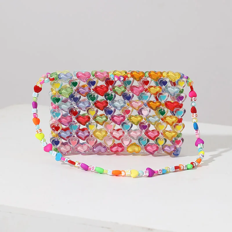 Beaded Bag Heart Bead Mini Shoulder Bag Handwoven Jelly Colorful Purse Summer 2025 Trendy Gift Accessory - Image 5