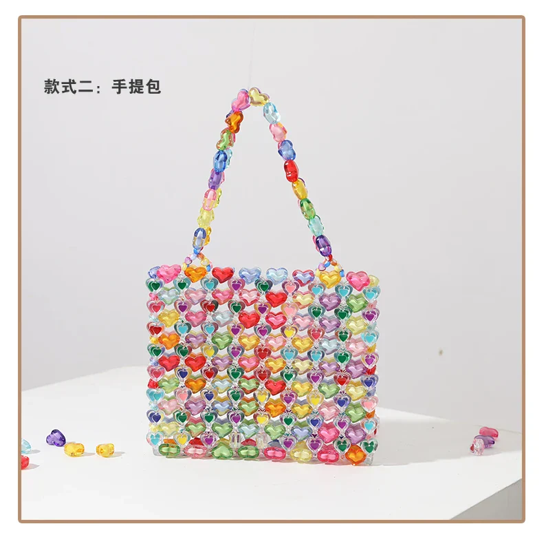 Beaded Bag Heart Bead Mini Shoulder Bag Handwoven Jelly Colorful Purse Summer 2025 Trendy Gift Accessory - Image 7