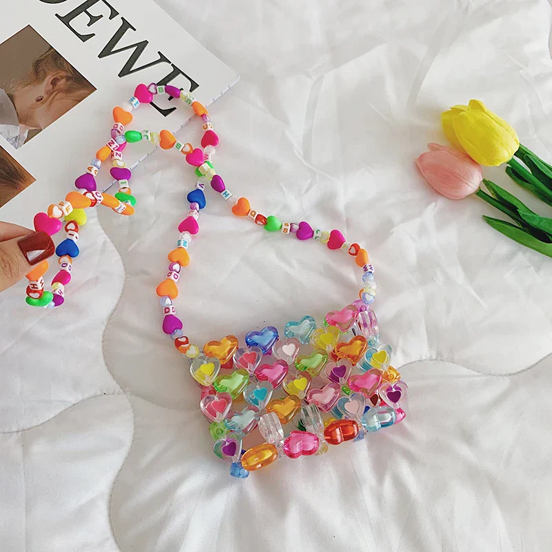 Beaded Bag Heart Bead Mini Shoulder Bag Handwoven Jelly Colorful Purse Summer 2025 Trendy Gift Accessory - Image 8