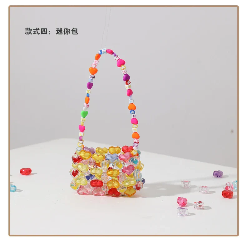 Beaded Bag Heart Bead Mini Shoulder Bag Handwoven Jelly Colorful Purse Summer 2025 Trendy Gift Accessory - Image 9