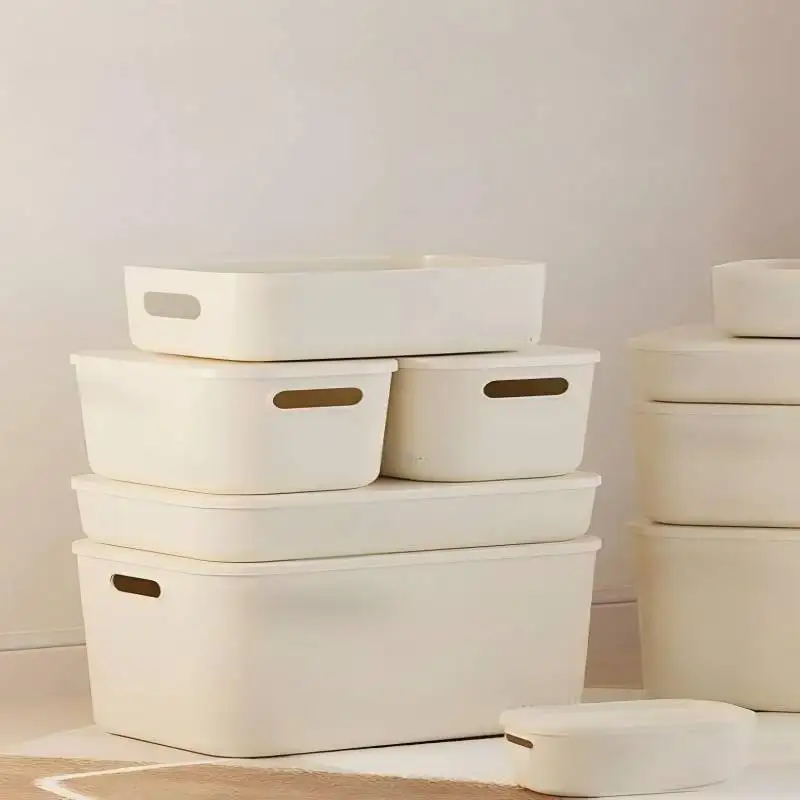 Beige PP Ins Style Storage Box with Lid - Home Organizers for Dustproof Clothing & Toys - Image 4