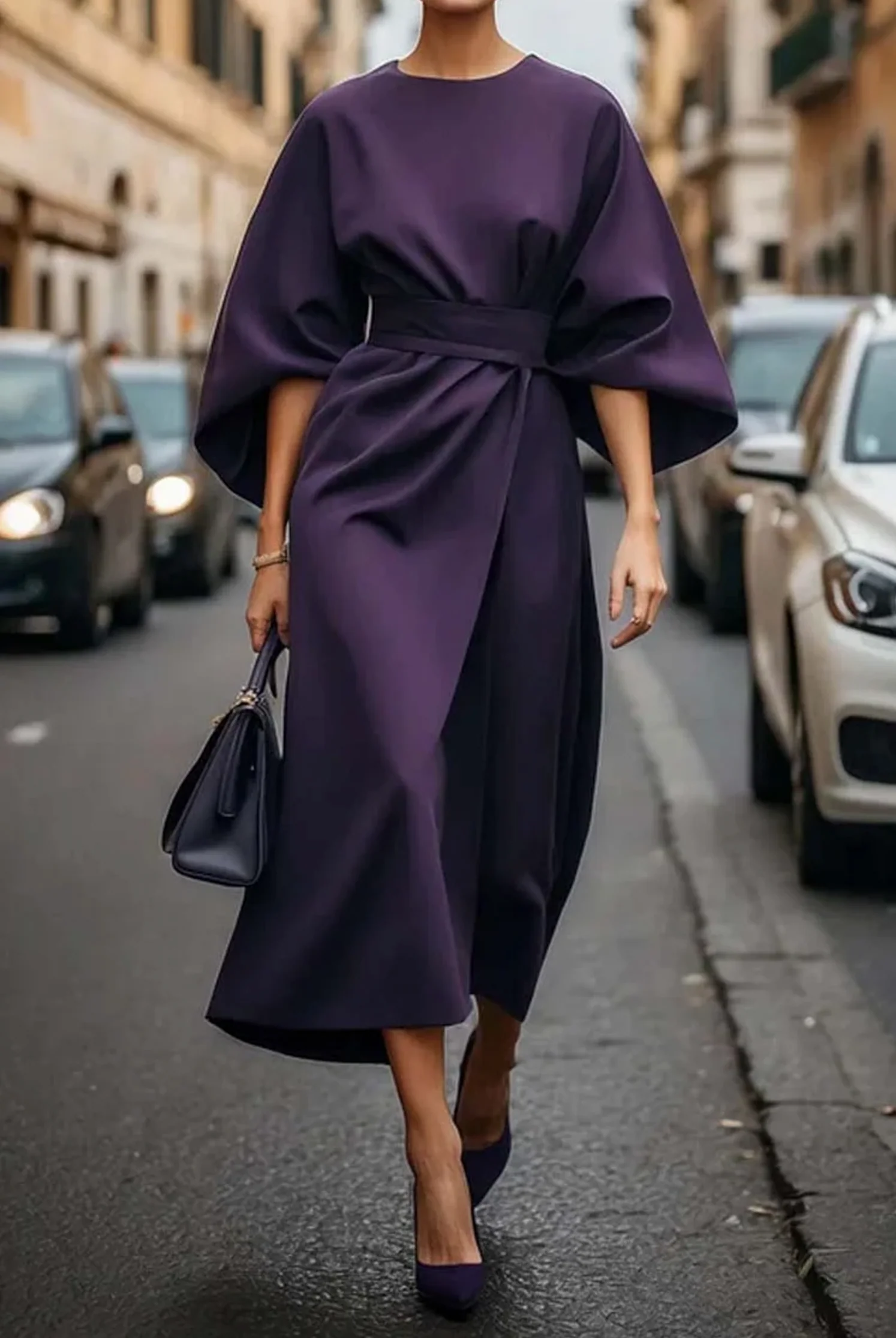Belted Maxi Dress for Women - Flattering Fit Long Dress, Plus Size Available, Effortless Elegance - Image 3