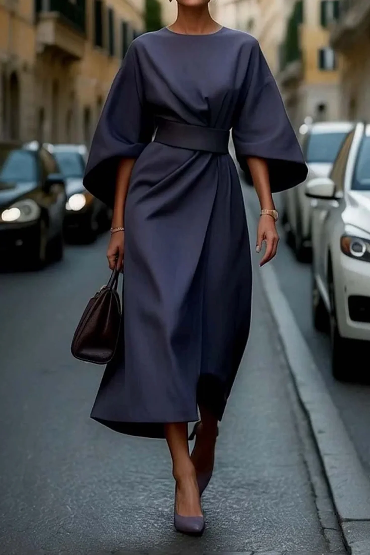 Belted Maxi Dress for Women - Flattering Fit Long Dress, Plus Size Available, Effortless Elegance - Image 7