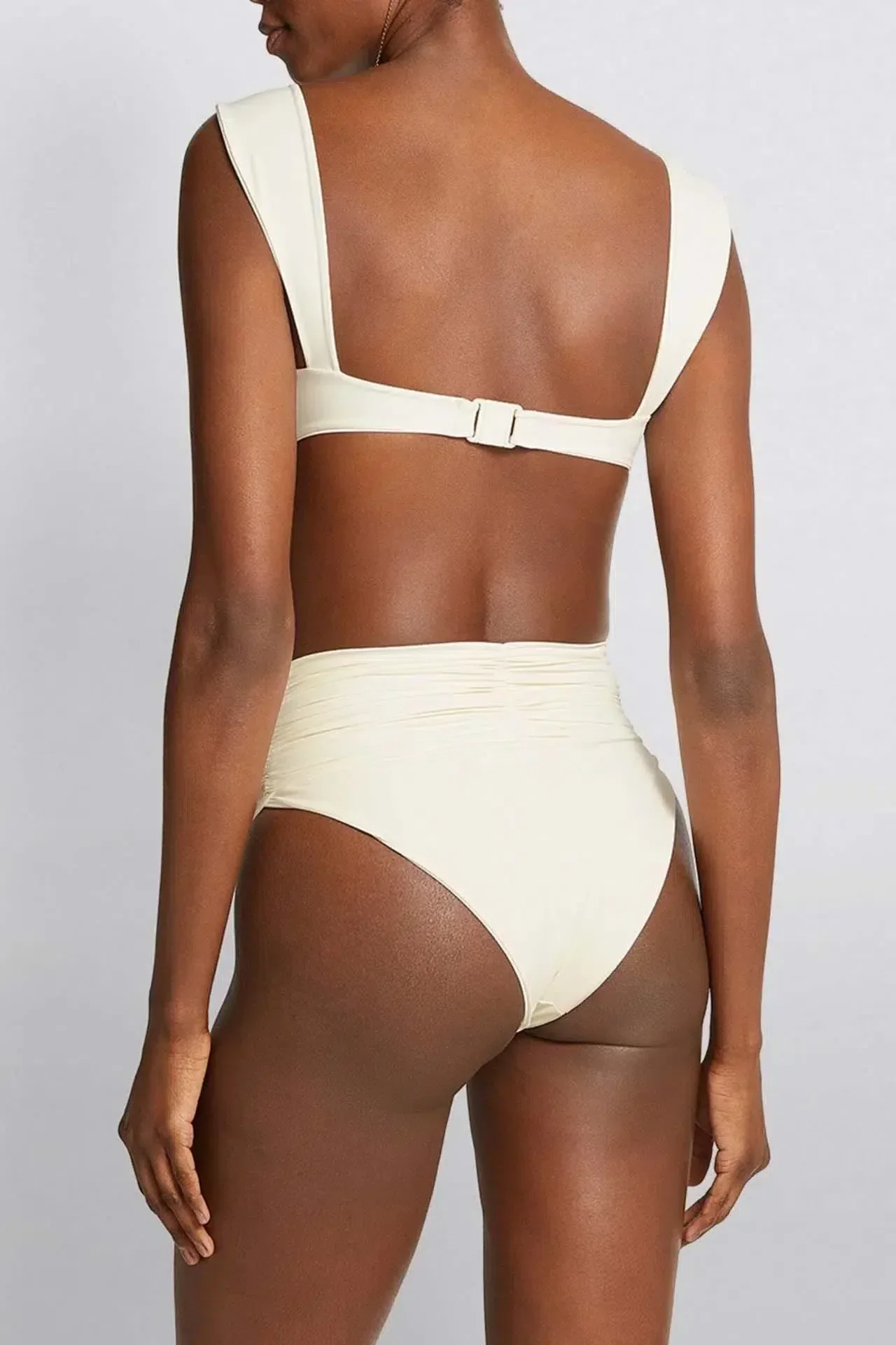 Bikini Set with Floral Embellishment, High Waisted Swimsuit, Ruched High Waist Bikini Bottom for Women - Image 5