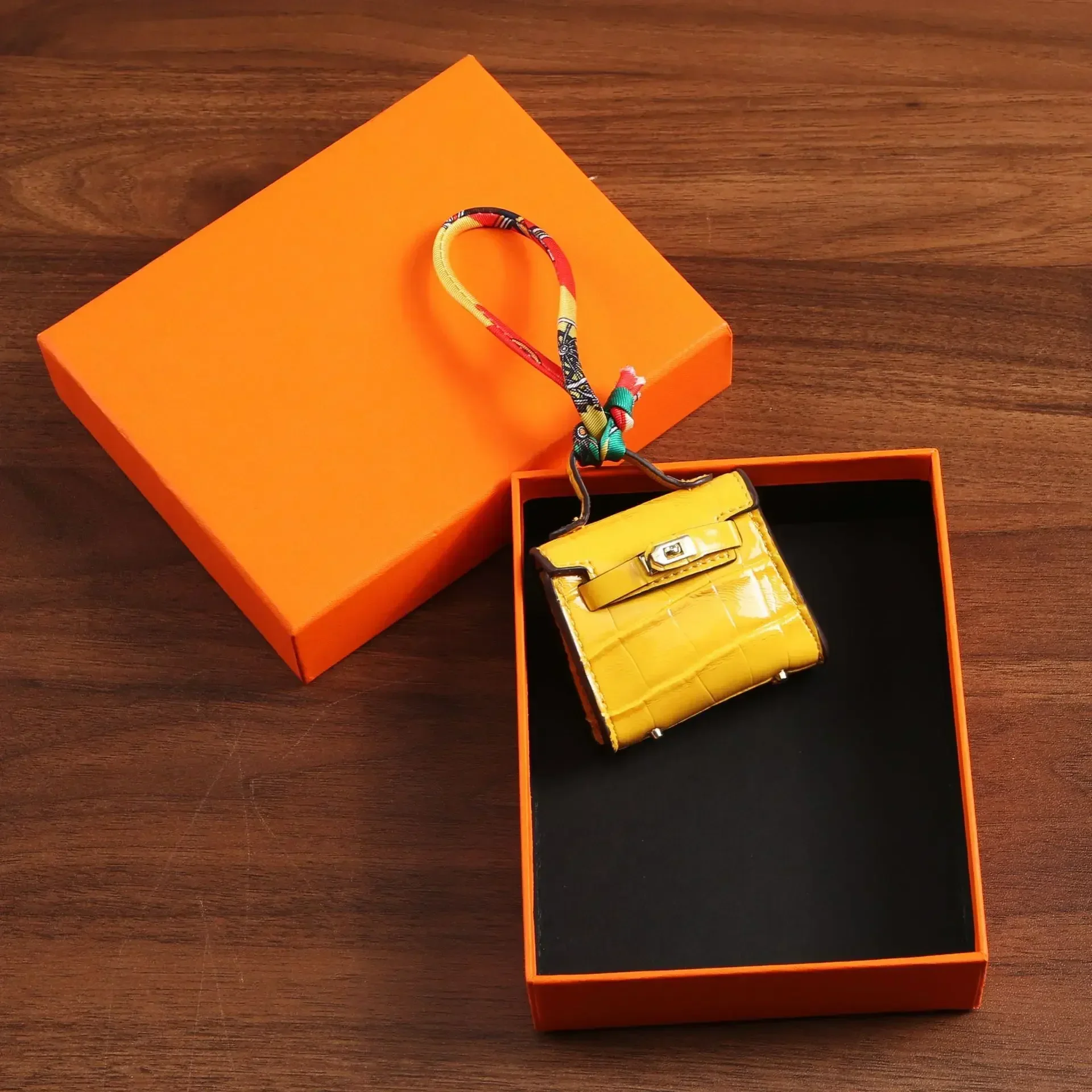 1+1 Free Birkin Inspired Mini Hand Bag - Crocodile Pattern Mini Bag Charm Keychain - Image 10
