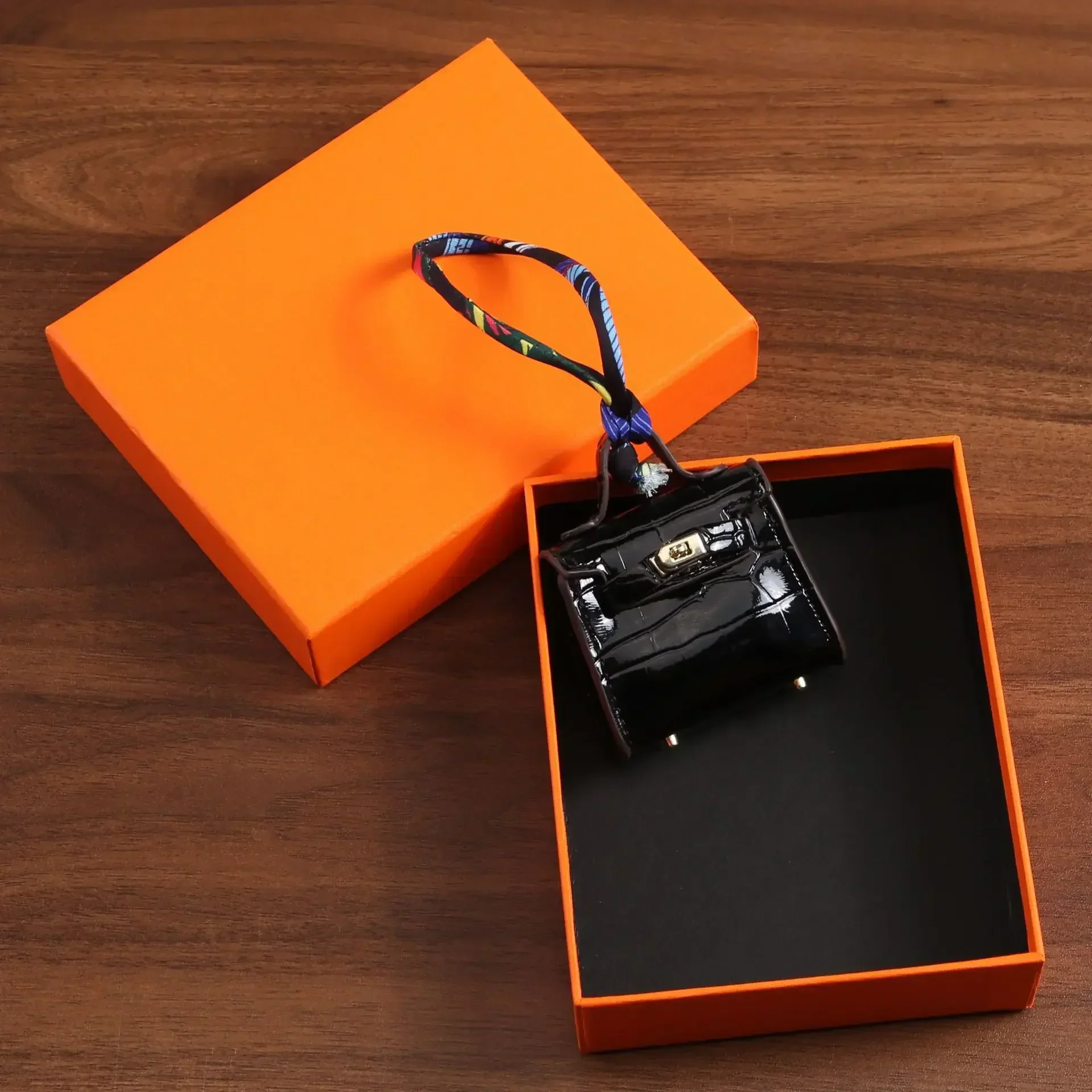 1+1 Free Birkin Inspired Mini Hand Bag - Crocodile Pattern Mini Bag Charm Keychain - Image 7