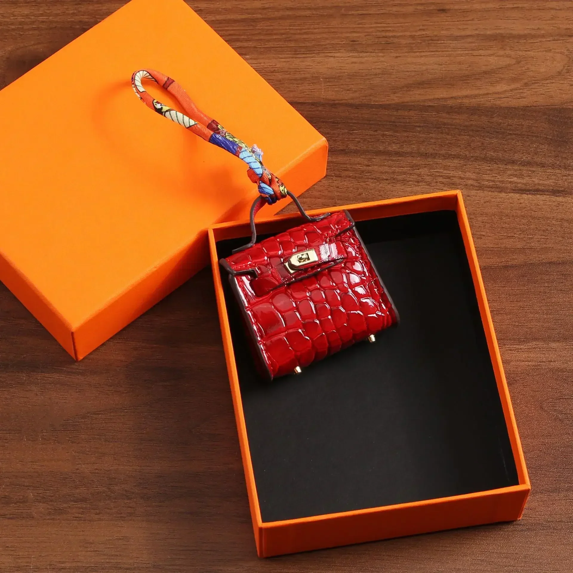 1+1 Free Birkin Inspired Mini Hand Bag - Crocodile Pattern Mini Bag Charm Keychain - Image 8