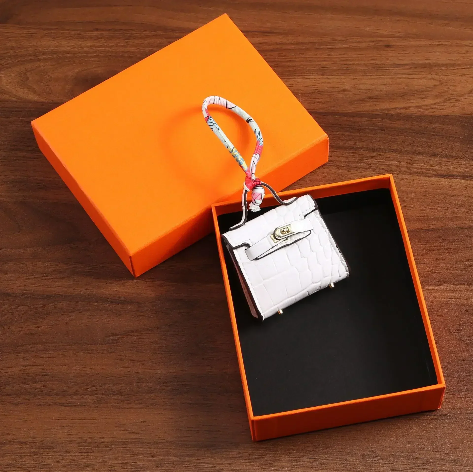 1+1 Free Birkin Inspired Mini Hand Bag - Crocodile Pattern Mini Bag Charm Keychain - Image 9