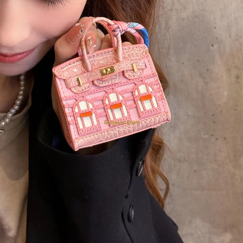 Birkin Inspired Mini Hand Bag - Platinum Bag Charm - Image 4