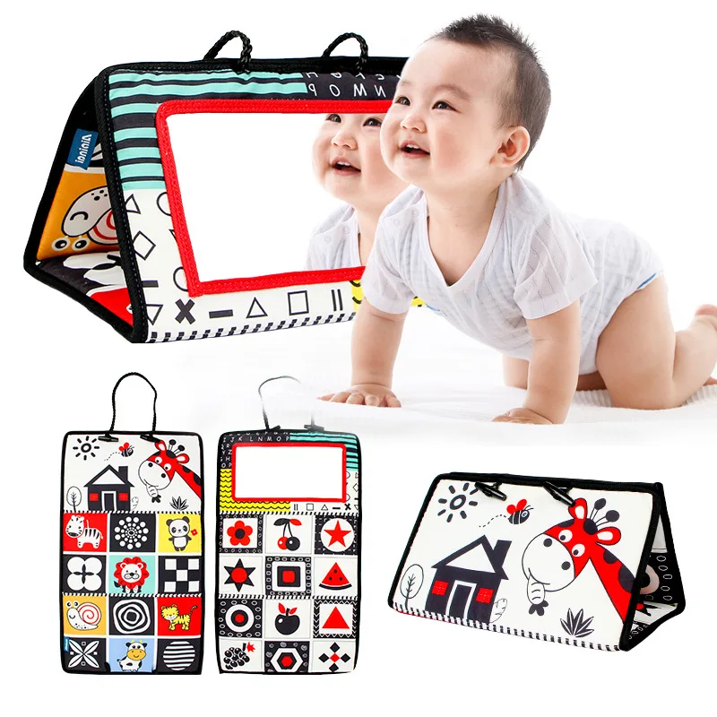 Black and White Tummy Time Mirror Toy for Infants, Sensory Development Crinkle Cloth, Best Newborn Tummy Time Toy, Montessori Inspired - Image 15