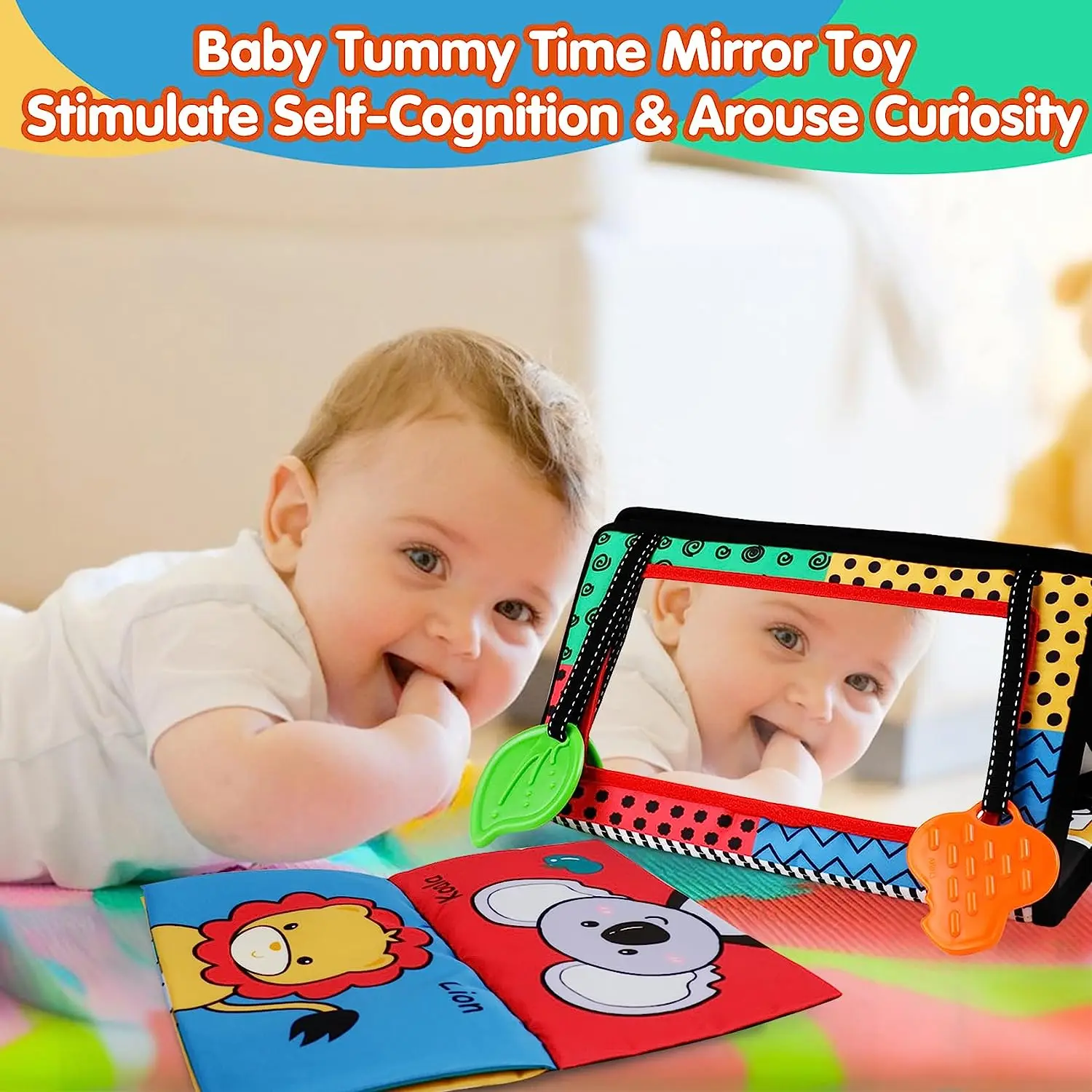 Black and White Tummy Time Mirror Toy for Infants, Sensory Development Crinkle Cloth, Best Newborn Tummy Time Toy, Montessori Inspired - Image 4