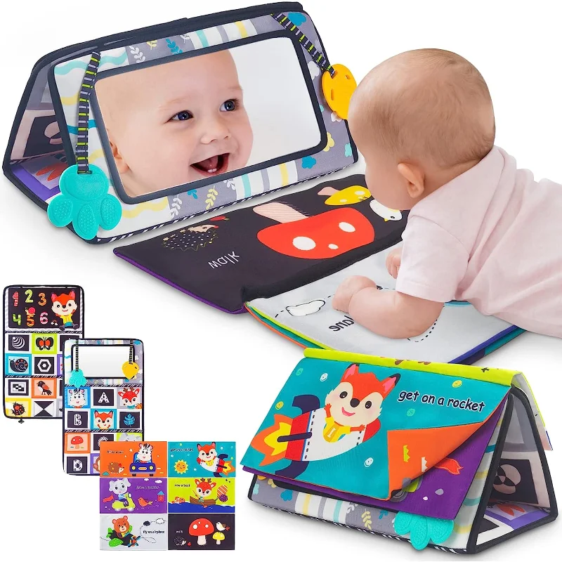Black and White Tummy Time Mirror Toy for Infants, Sensory Development Crinkle Cloth, Best Newborn Tummy Time Toy, Montessori Inspired - Image 6