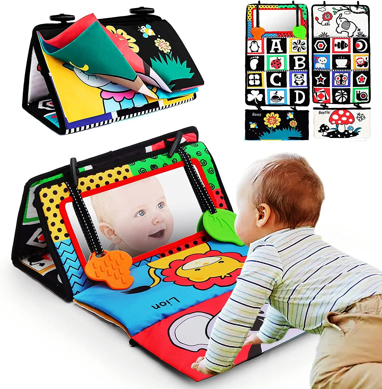 Black and White Tummy Time Mirror Toy for Infants, Sensory Development Crinkle Cloth, Best Newborn Tummy Time Toy, Montessori Inspired - Image 8
