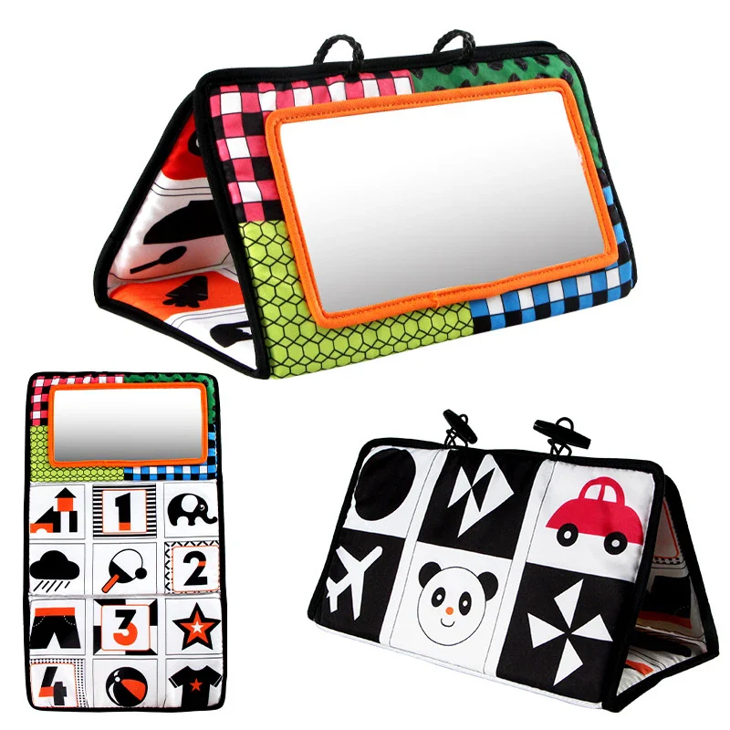 Black and White Tummy Time Mirror Toy for Infants, Sensory Development Crinkle Cloth, Best Newborn Tummy Time Toy, Montessori Inspired - Image 9