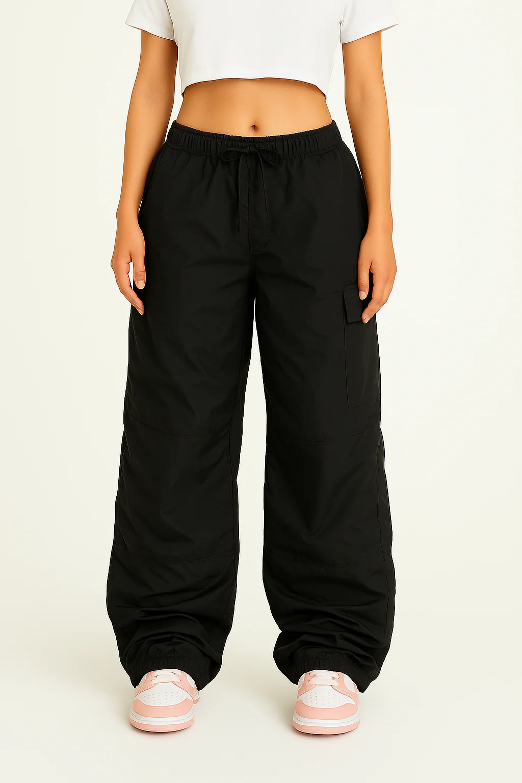 Black Cargo Pants for Women with Adjustable Waist, Multiple Pockets, and Relaxed Fit for Versatile Styling - Image 3