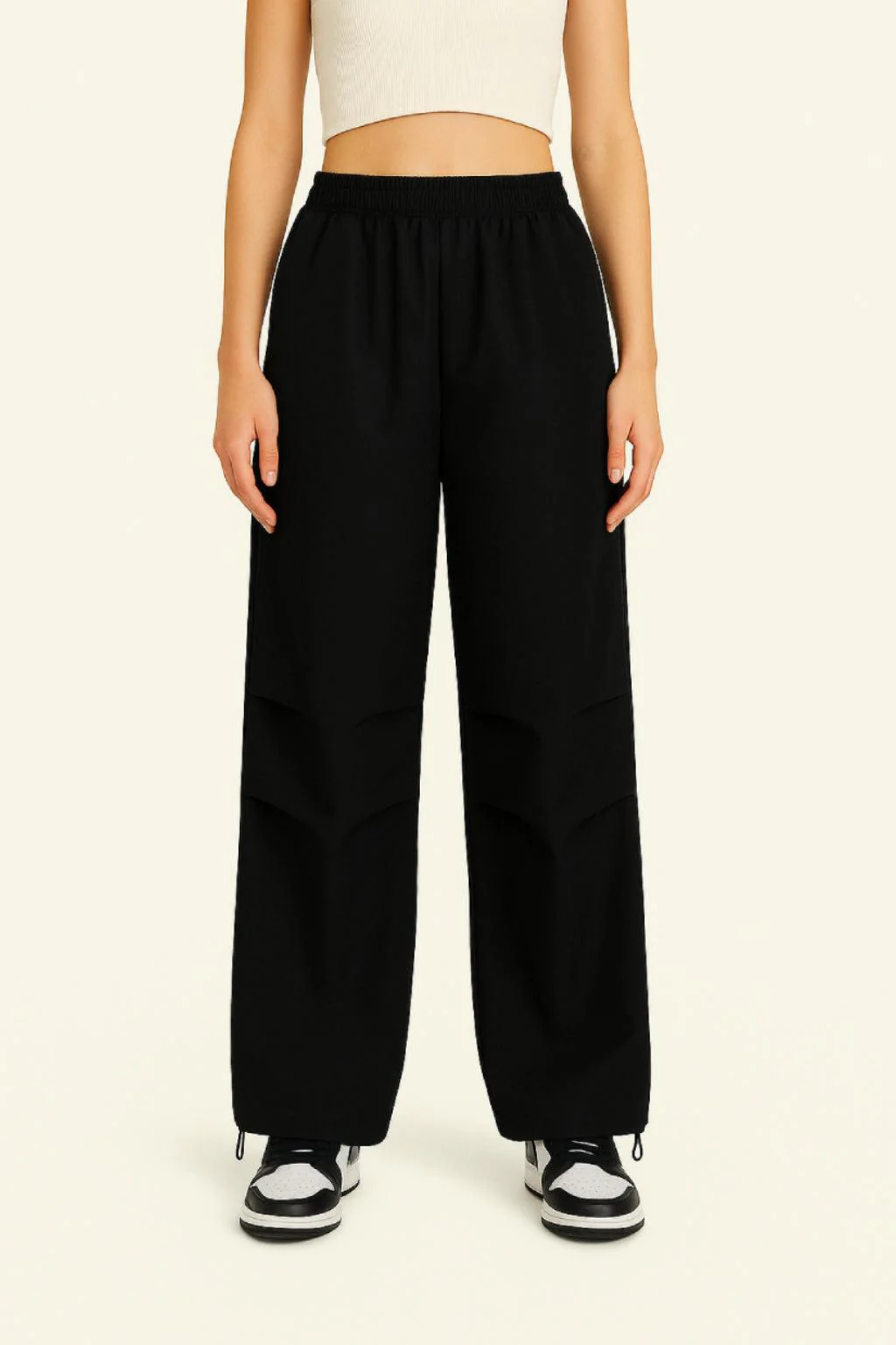 Black Parachute Pants with Adjustable Waist, Multiple Pockets, Lightweight Fabric for Casual and Urban Style - Image 3