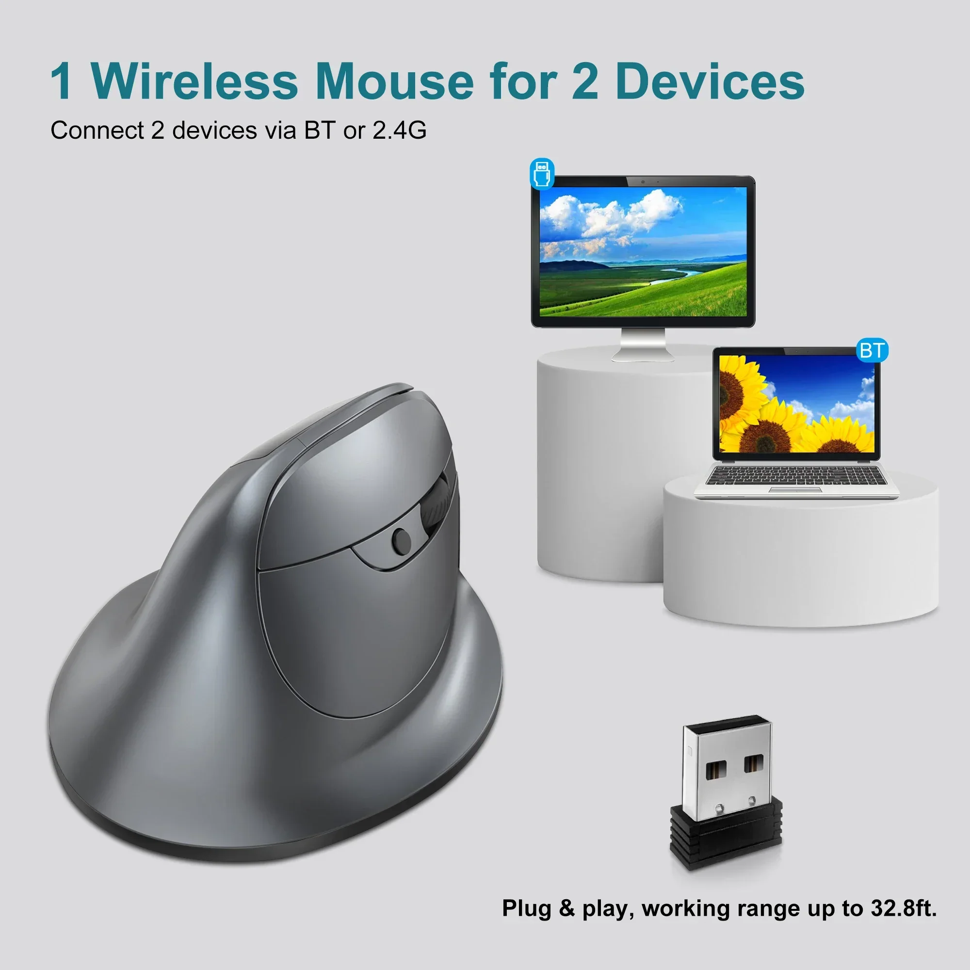 Bluetooth Vertical Ergonomic Mouse With OLED Screen - Image 5