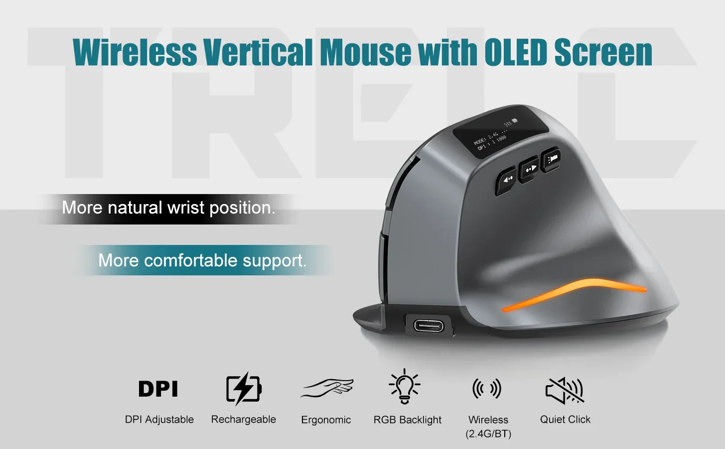 Bluetooth Vertical Ergonomic Mouse With OLED Screen - Image 7
