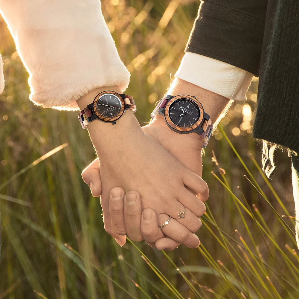 Wooden Couple Watches Handmade Quartz Date Unisex Display - Image 5
