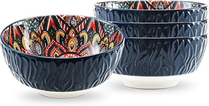 Bohemian Ceramic Bowls Set Floral Serving Bowls Versatile - Image 16