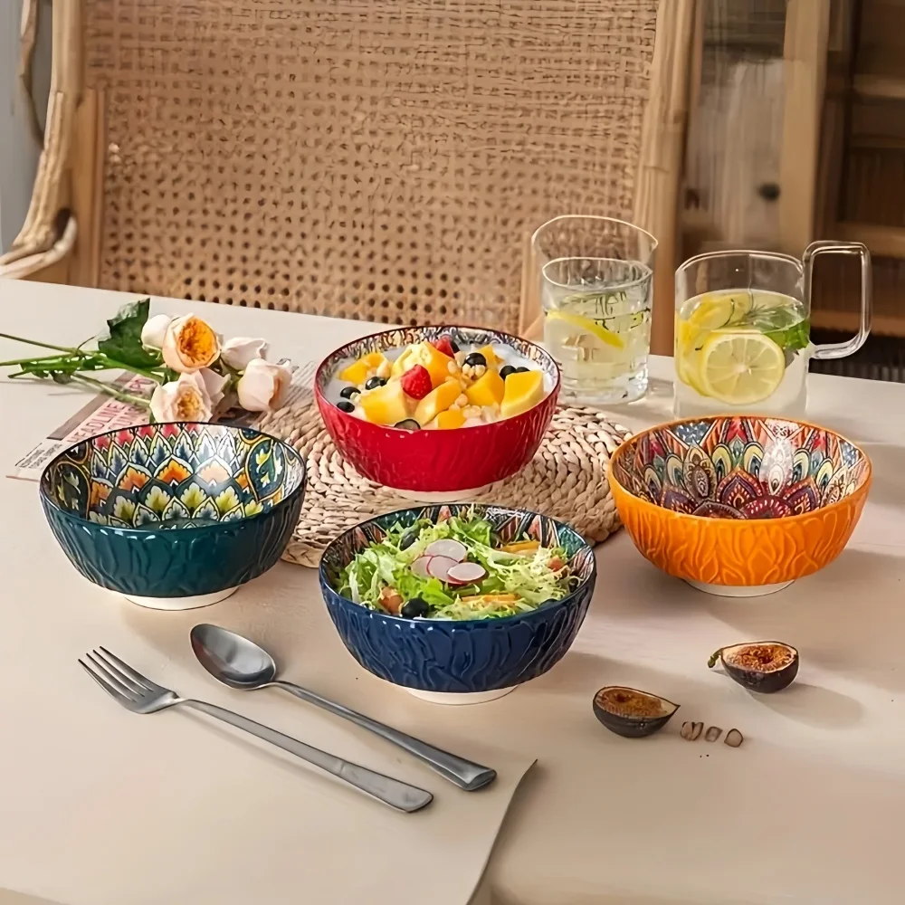 Bohemian Ceramic Bowls Set Floral Serving Bowls Versatile - Image 6